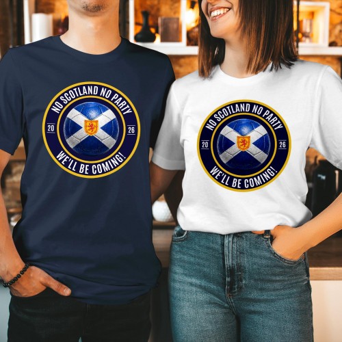 Scotland Circular Badge T-Shirt, No Scotland No Party 2026 Football Shirt, Vintage Style World Cup Fan Tee, Tartan Army Supporters Top