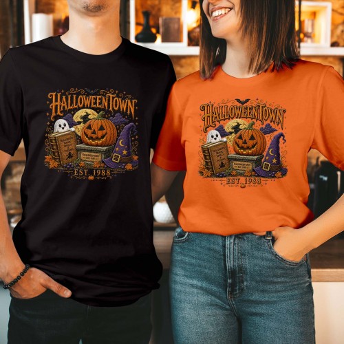 Halloweentown Est 1988 T-Shirt, Vintage Pumpkin Ghost Spellbook Shirt, Witch Hat Full Moon Autumn Halloween Tee, Retro Spooky Season Top