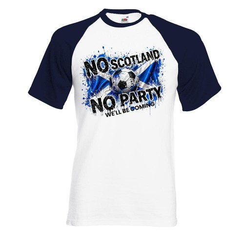Scotland 2026 Grunge Paint Baseball T-Shirt, No Scotland No Party Distressed Shirt, We'll Be Coming Raglan Top, World Cup Supporter Short Sleeve Tee