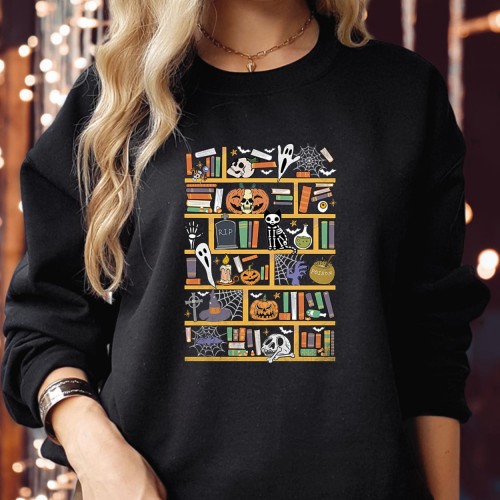 Halloween Library Book Lover Teacher Reading club - Spooky Season Trick or Treat Boo Ghost Witch - Happy Halloween Jumper