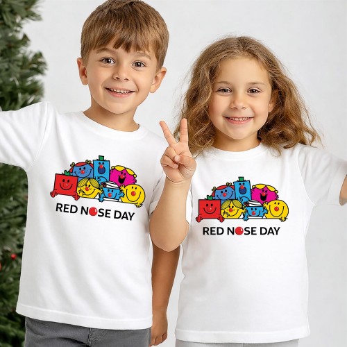 Mr Men & Little Miss Red Nose Day T-Shirt, Official Comic Relief T Shirt & Tops, Funny Book Character Charity Clothing, Kids & Childrens Red Nose Day Tee