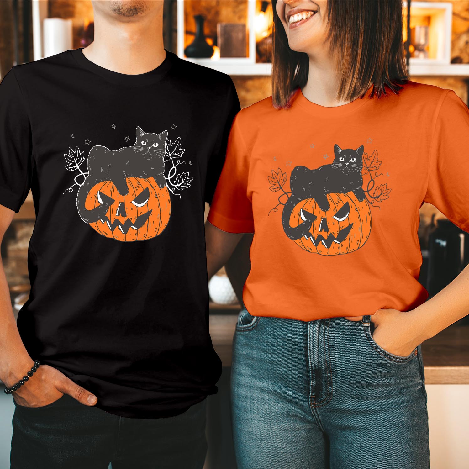 Spooky Pumpkin Halloween Black Cat Trick or Treat T-Shirt Festive and Fun Unisex Tee, Perfect for Halloween Celebrations and Costume Parties T Shirt