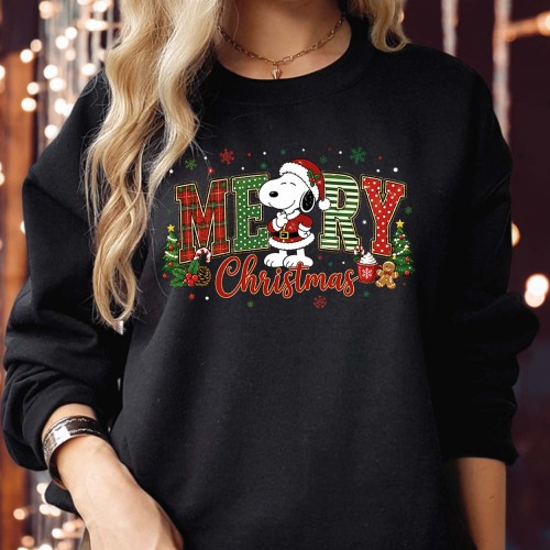 Snoopy Santa Christmas Jumper, Merry Christmas Peanuts Sweatshirt, Cute Plaid Holiday Sweater, Xmas Gingerbread Family Gift Pajamas