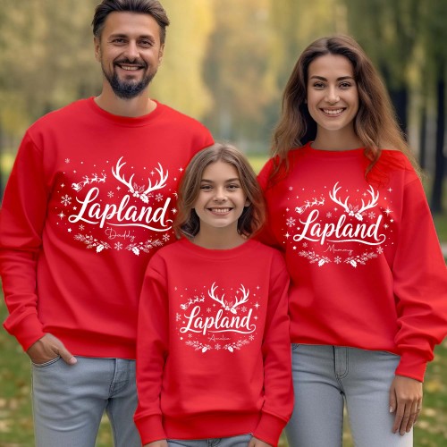 Personalised Lapland 2026 Family Matching Christmas Sweatshirt, Custom Reindeer Antlers Santa Sleigh Wreath Holiday Group Jumpers, Men Women Kids Unisex Sweater