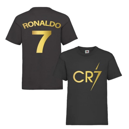 CR7 Cristiano Ronaldo T-Shirt Portugal Gold Print, Kids & Adults Football Soccer Graphic Tee, Mens Womens Boys Girls Kids Jersey Gift, Birthday Sport Tops