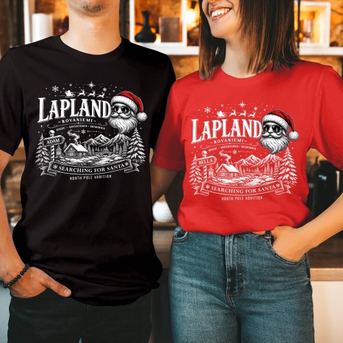Personalised Lapland Family Christmas Shirt, Custom Cool Santa Sunglasses North Pole Cabin Holiday Trip Xmas T-Shirts
