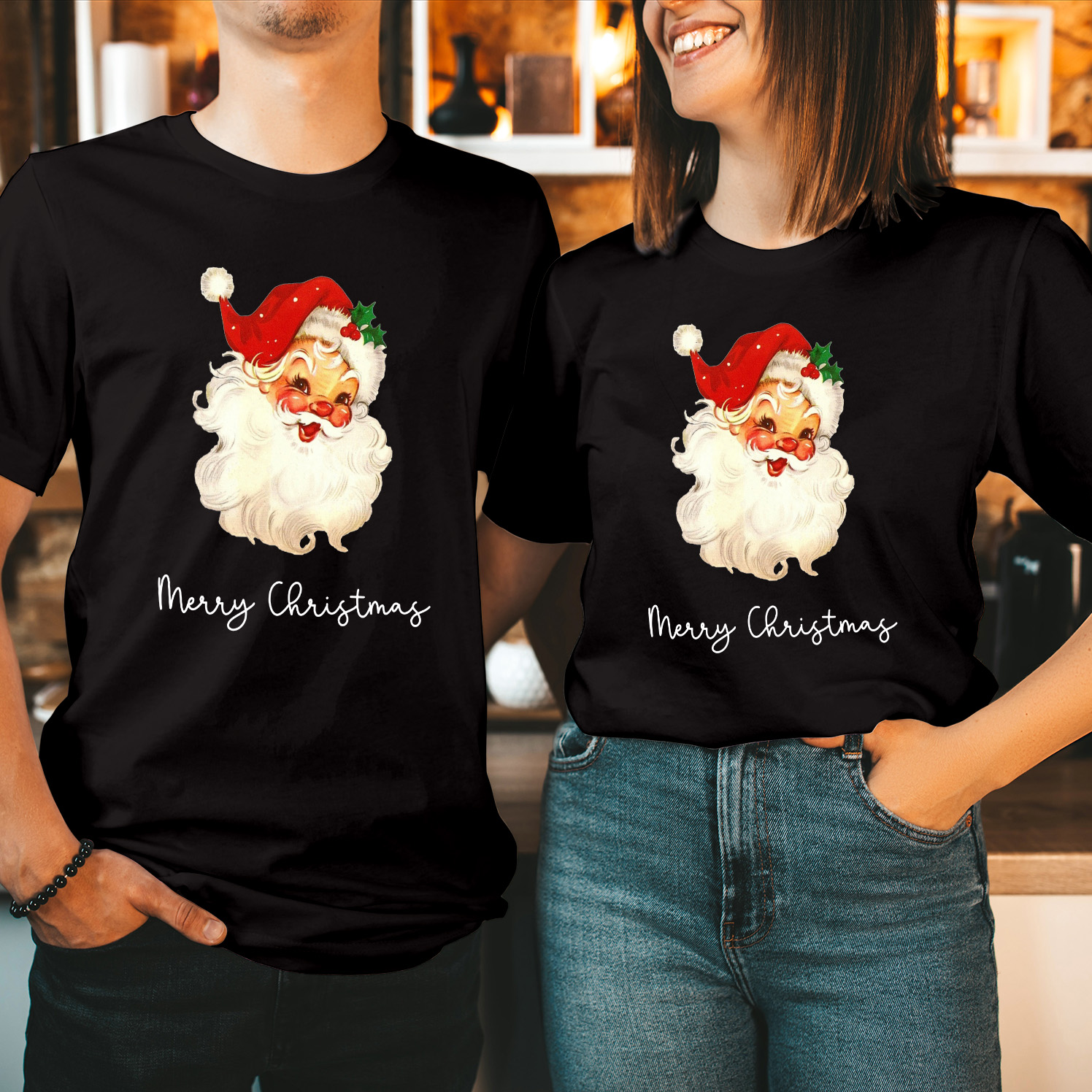 Merry Christmas Retro Santa Face Christmas T-Shirt