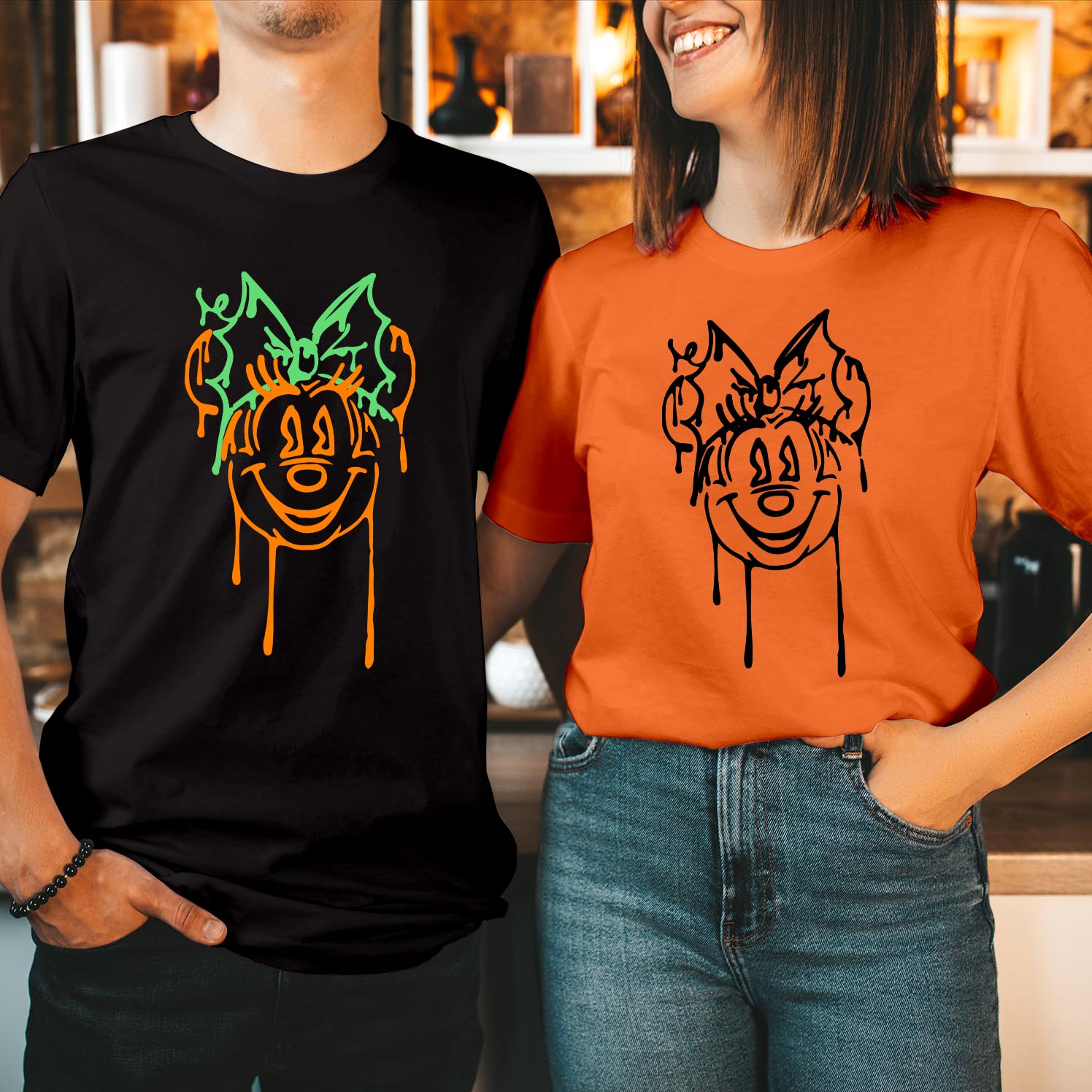 Mickey and Minnie Dripping Halloween Shirt Fun Spooky Family Unisex Tee Disney Halloween Celebrations Matching Family Outfit Comfortable and Stylish Halloween Apparel Gift T Shirt