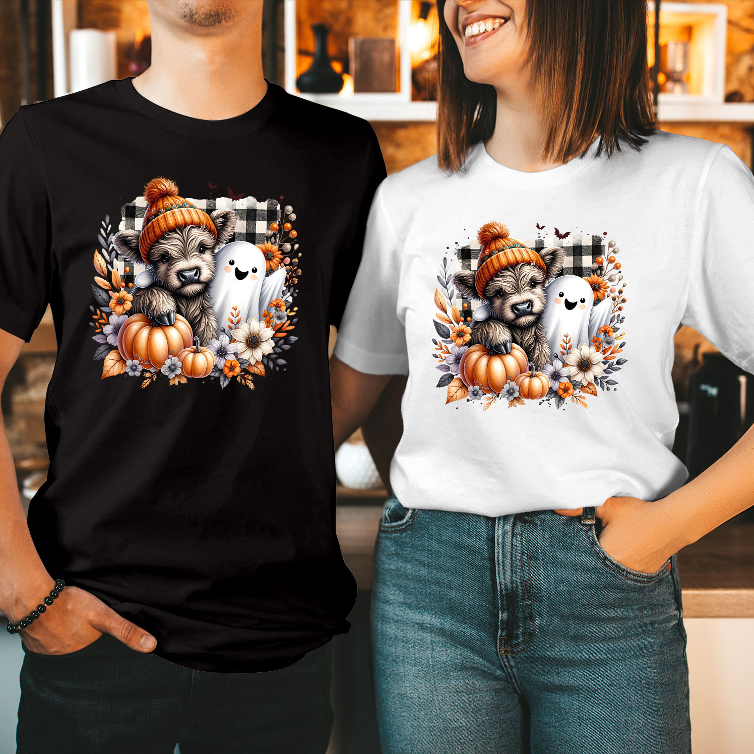 Cute fall highland cow ghost pumpkin spice, Spooky Season Boo Ghost Witch Thanksgiving Happy Halloween T Shirt