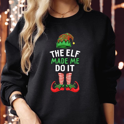 The Elf Made Me Do It Christmas Sweatshirt, Funny Festive Elf Holiday Jumper, Cosy Xmas Sweatshirt for Men & Women, Cute Family Christmas Top by Funky Kittens