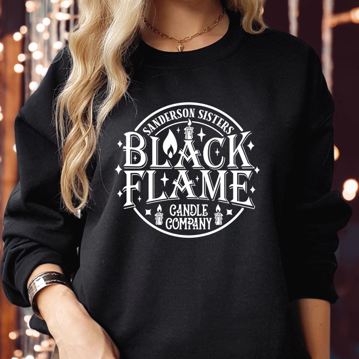 SWEATSHIRT (1768) Sanderson Sisters Black Flame Candle Hocus Pocus.