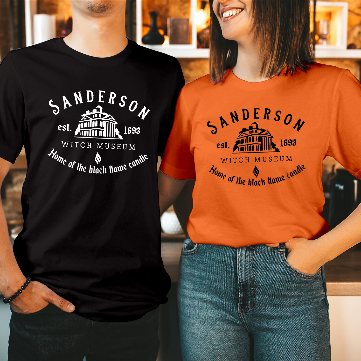 Sanderson Witch Museum Est 1693 Home Of The Black Flame Candle Halloween T-Shirt Vintage Witchy Apparel for Spooky Season Enthusiasts and Hocus Pocus Fans Unisex T Shirt