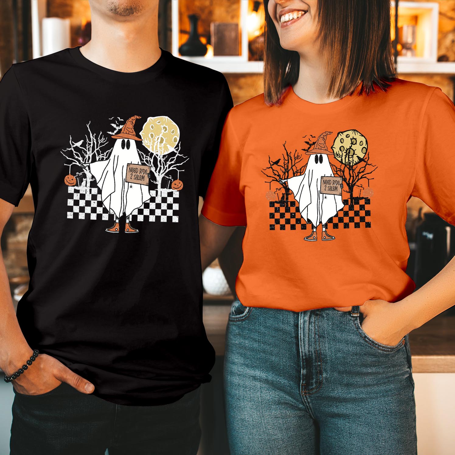 Retro Hitchhiking Ghost Halloween T-Shirt Vintage Inspired Design, Perfect for Spooky Season and Classic Halloween Vibes Funny Men Women Gift T Shirt