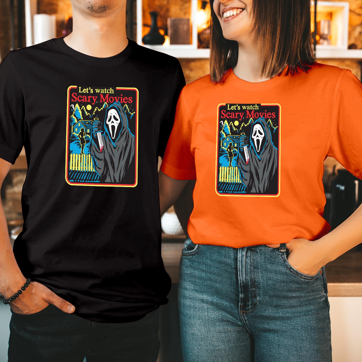 Let's Watch Scary Movies Scream Horror Halloween T-Shirt Funny Halloween Apparel for Spooky Movie Nights Men Women Unisex Gift T Shirt