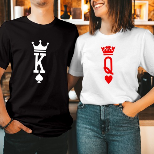 King and Queen Matching Couple Shirt - Spade & Heart Playing Card Design - Funny Valentine's Day Gift for Men & Women T-Shirt