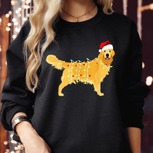 Golden Retriever Christmas Sweatshirt Dog Lover Mom Holiday Sweater Dogmas Woofmas Gift Christmas Lights Crewneck Festive Dog Top