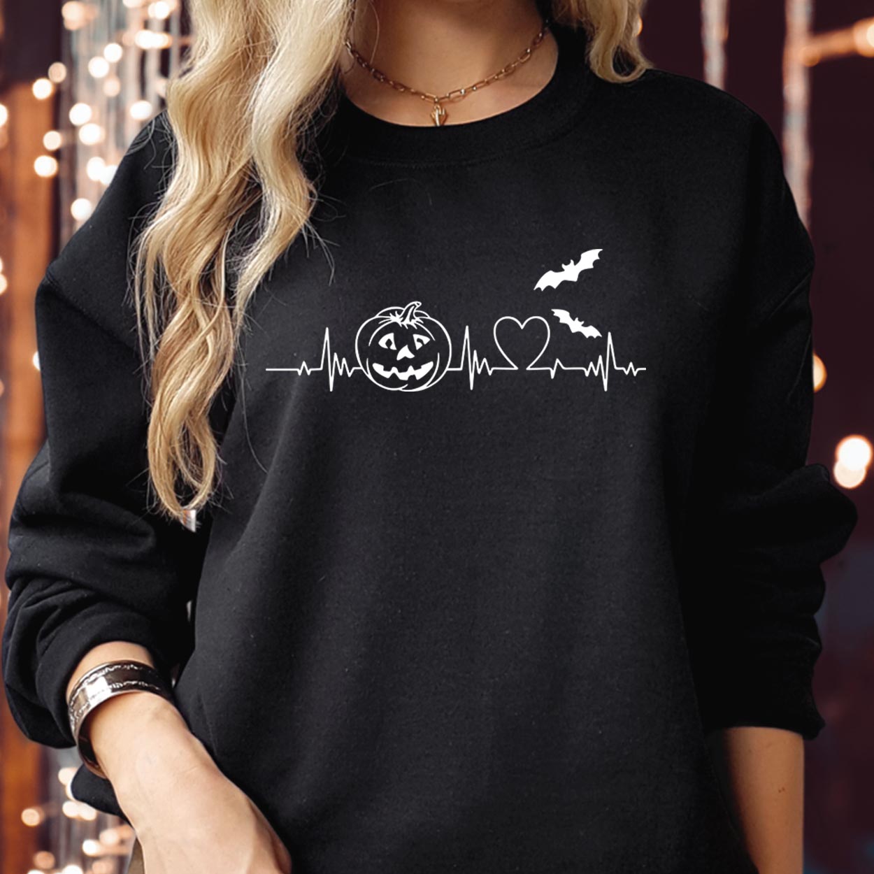 SWEATSHIRT (1884) Heartbeat Spooky Halloween Pumpkin