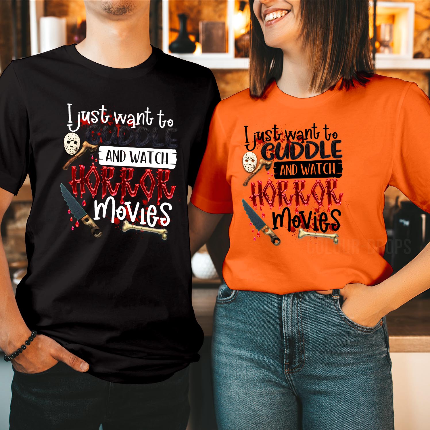 I Just Want to Cuddle and Watch Horror Movies Halloween T-Shirt Horror Movie Junkie, Horror Movie Season, Cuddles & Scary Movies, Scary Movie Killers T Shirt