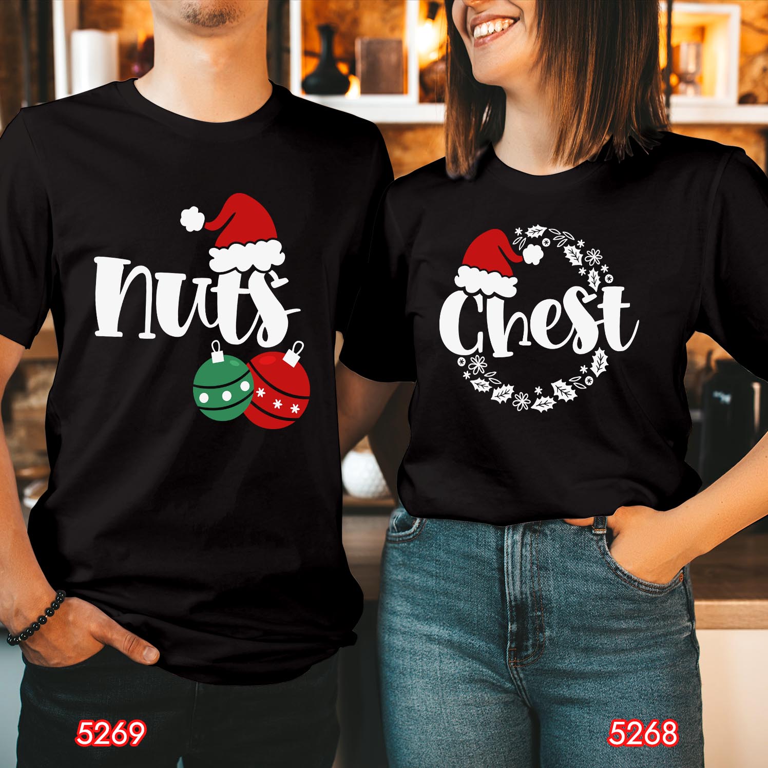 Chest Nut Couple Matching Christmas T-Shirt for Couples, Funny Holiday Tee, Xmas Gift, Cute Couple Shirt, Family Matching Outfit