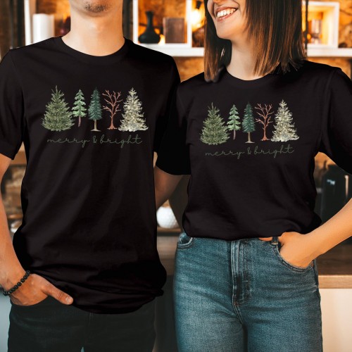 Merry Christmas Tree Merry and Bright Tis the season Funny Santa Family Holiday Season Gift Xmas Festive T Shirts