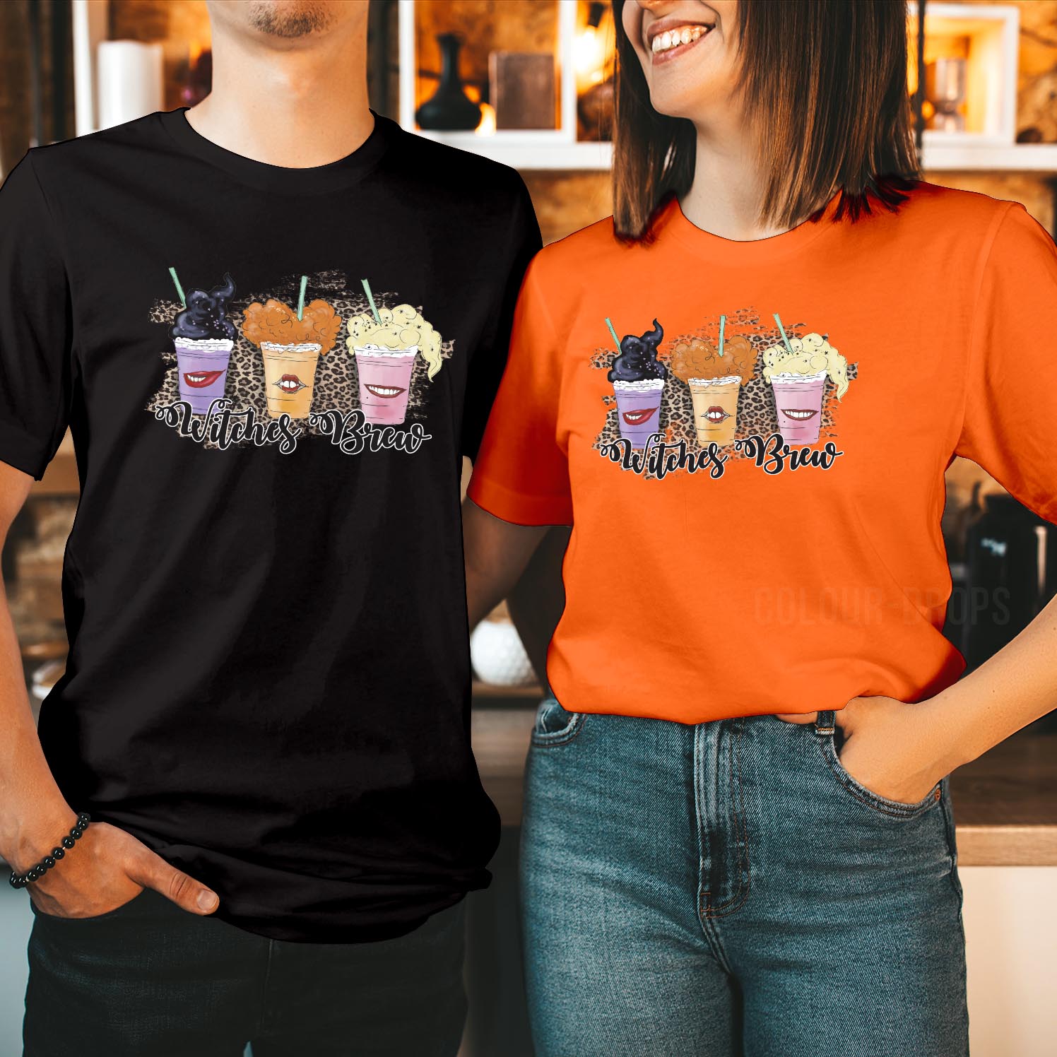 Witches Brew Sanderson Sisters Hocus Pocus Halloween T-Shirt  Starbucks Inspired Leopard Print, Pumpkin Latte Drink Cup Design, Fall Coffee Lovers Spice T Shirt