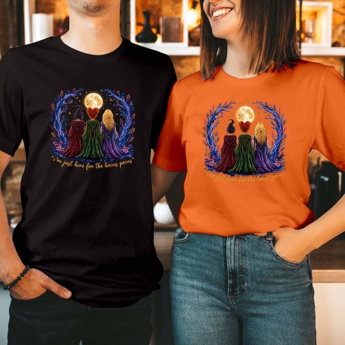 Im Just Here For The Hocus Pocus T-Shirt, Three Witches Full Moon Halloween Shirt, Spooky Autumn Movie Graphic Tee, Sanderson Sisters Fall Top