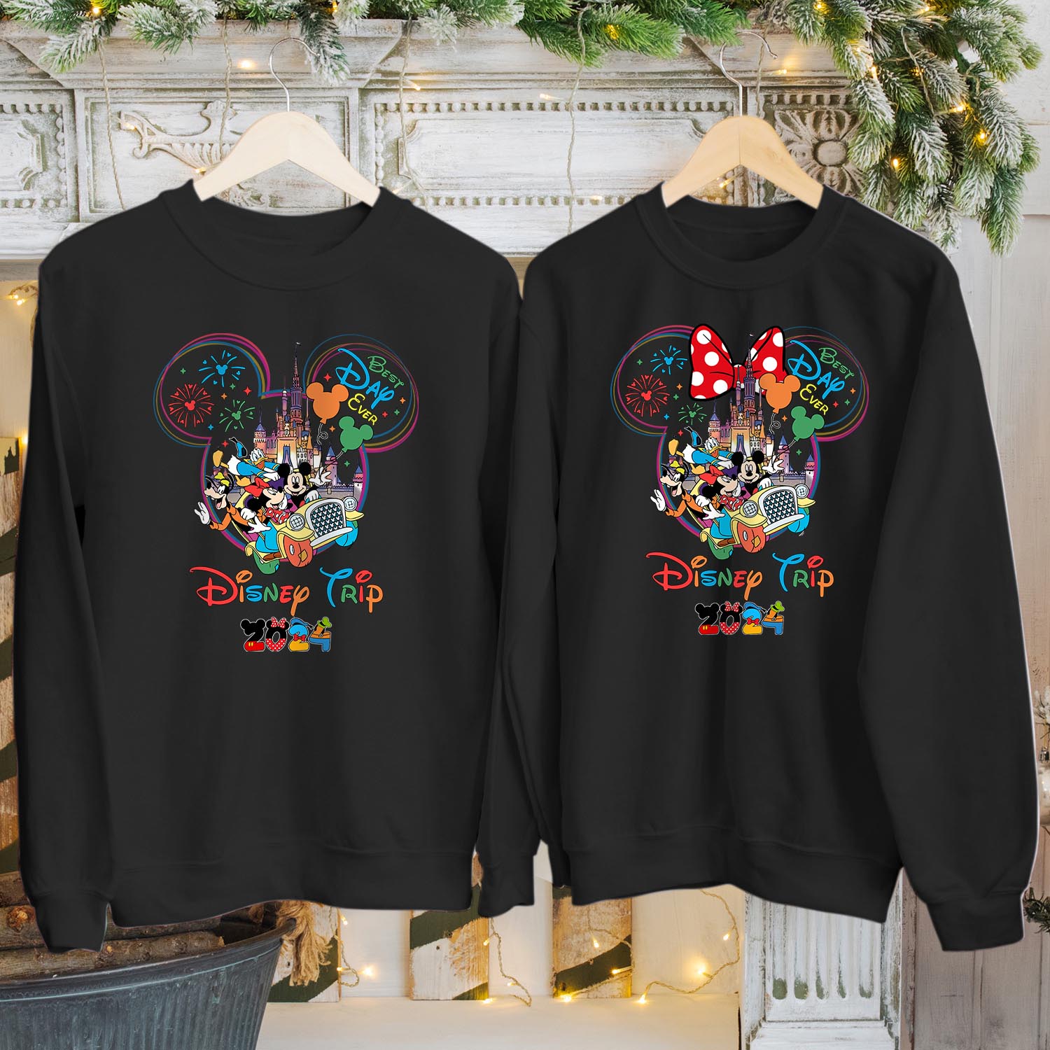 Personalised Disney Mickey Minnie Mouse Trip 2024 Family Holiday Sweatshirt Summer Vacation Tops Minnie Mickey  & Friends Disneyland Tour Matching Jumper