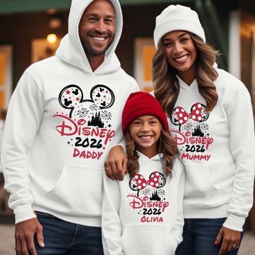 Personalised Disney Family Holiday 2026 Hoodie, Matching Trip Jumper, Custom Name Disneyland Vacation Pullover, Mickey Minnie 2026 Family Outfit
