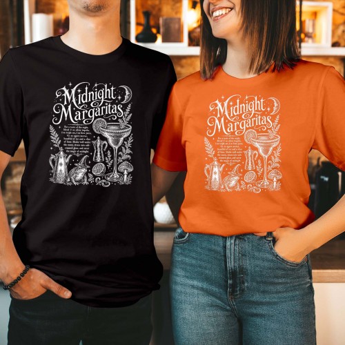 Midnight Margaritas Cocktail Recipe T-Shirt, Spooky Witch Toad Shirt, Crescent Moon Stars Halloween Tee, Practical Magic Autumn Drink Top