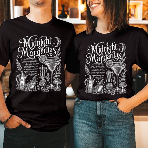 Midnight Margaritas Cocktail Recipe T-Shirt, Spooky Witch Toad Shirt, Crescent Moon Stars Halloween Tee, Practical Magic Autumn Drink Top