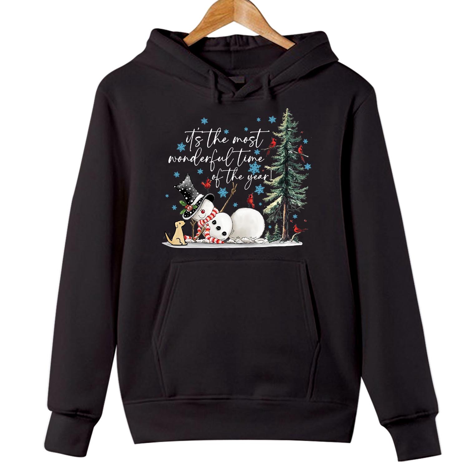 Snowman Hoodie, Christmas Crewneck Sweater, Winter Holiday Hoodie, The Most Wonderful Time of the Year Top, Xmas Gift for Her Jumper