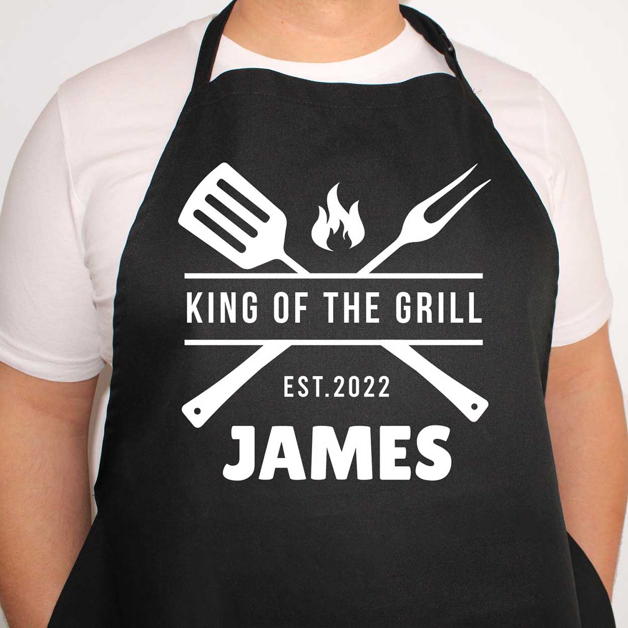 Personalised King of The Grill Custom Name Year Fathers Day Apron Funny Fathers Day Top Chef Grandpa Dad Birthday Cooking Gift