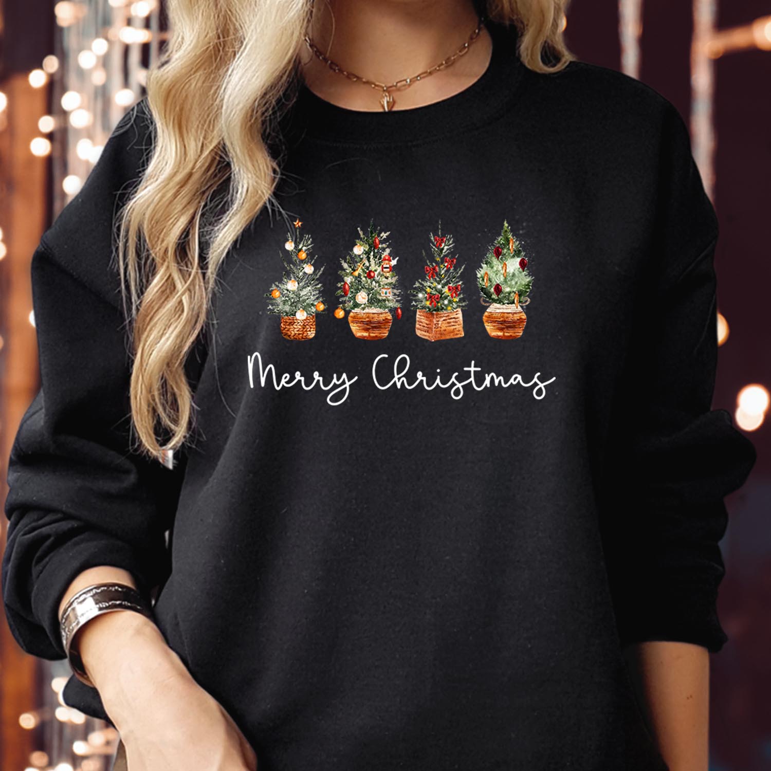 Merry Christmas Tree on Tub Lighting Sweatshirt