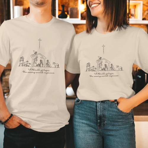 Christian Nativity Christmas T Shirt, Minimalist A Thrill Of Hope Holiday Graphic Tee, Religious Faith Family Church Gift Xmas Winter Tops