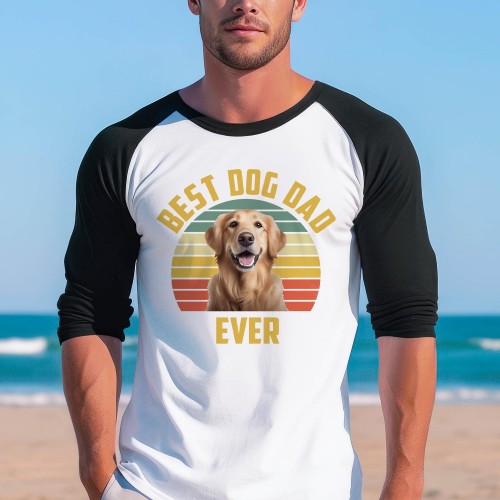Personalised Pet The Best Dog Dad Ever Baseball Long Sleeve Shirt - Fathers Day Photo Picture of Pet Cat Dog Mum Dad Gift TShirt