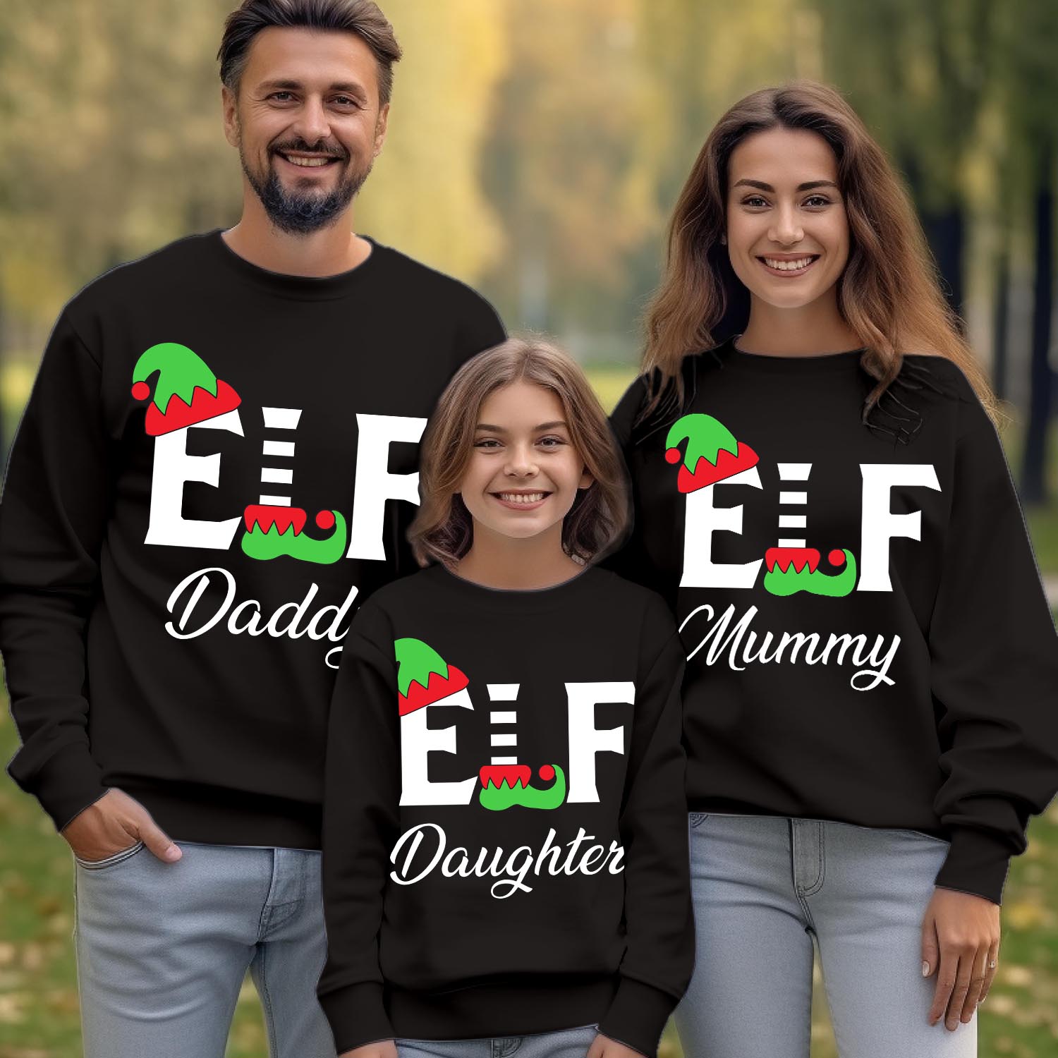 Personalised Funny Elf Family Matching Christmas Sweatshirts, Custom Name Holiday Crewneck Sweater, Mommy Daddy and Me Pajamas Set