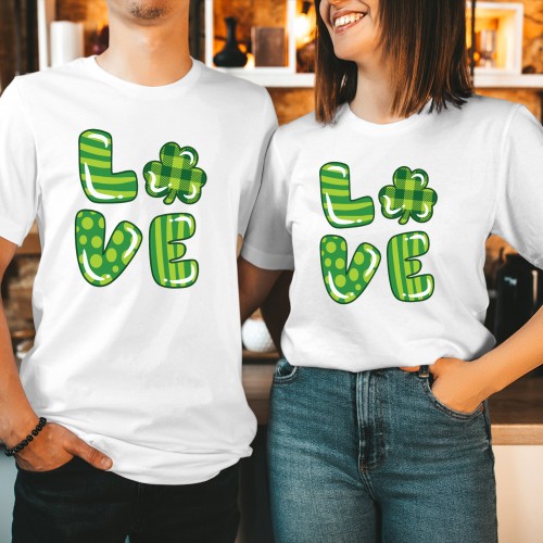 Buffalo Plaid Love Lucky Shamrock T-Shirt, Happy St Patricks Day Shirt, Funny St Patricks Day Shirts for Adults, Womens & Mens Irish Top