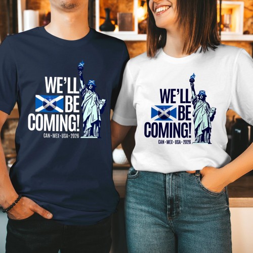 Statue of Liberty Scotland T-Shirt, We'll Be Coming USA 2026 Football Shirt, No Scotland No Party Souvenir, Tartan Army World Cup Top