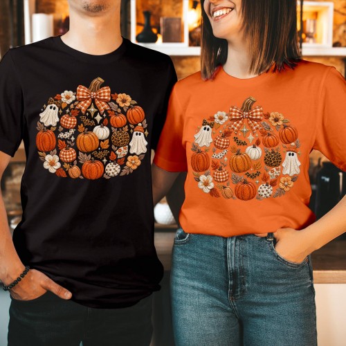 Doodle Pumpkin Patch Halloween Shirt Printed Not Embroidery Coquette Tee