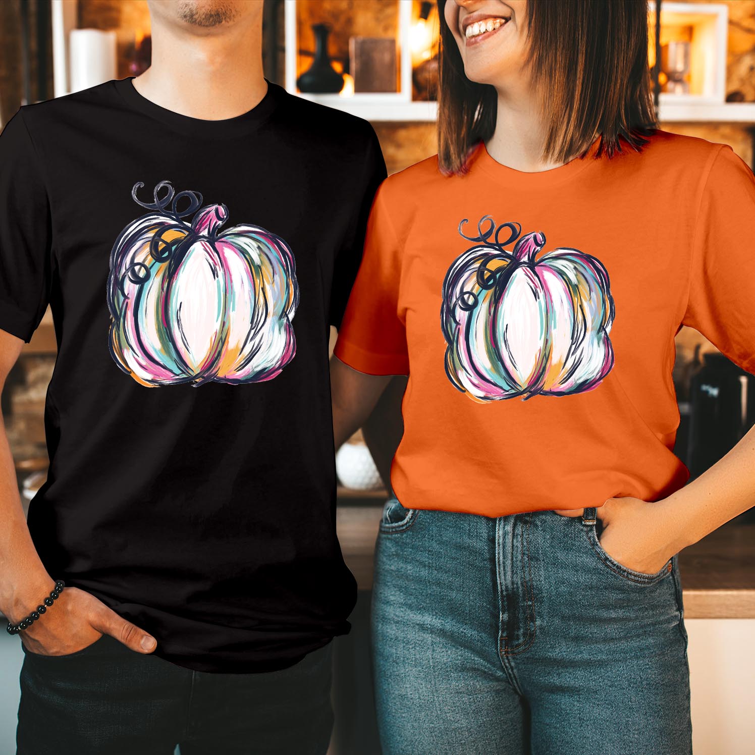 Colorful Watercolor Pumpkin Halloween T-Shirt Vibrant Autumn Fall Shirt Spooky Season Autumn Lovers Comfortable and Stylish Halloween Apparel Gift T Shirt