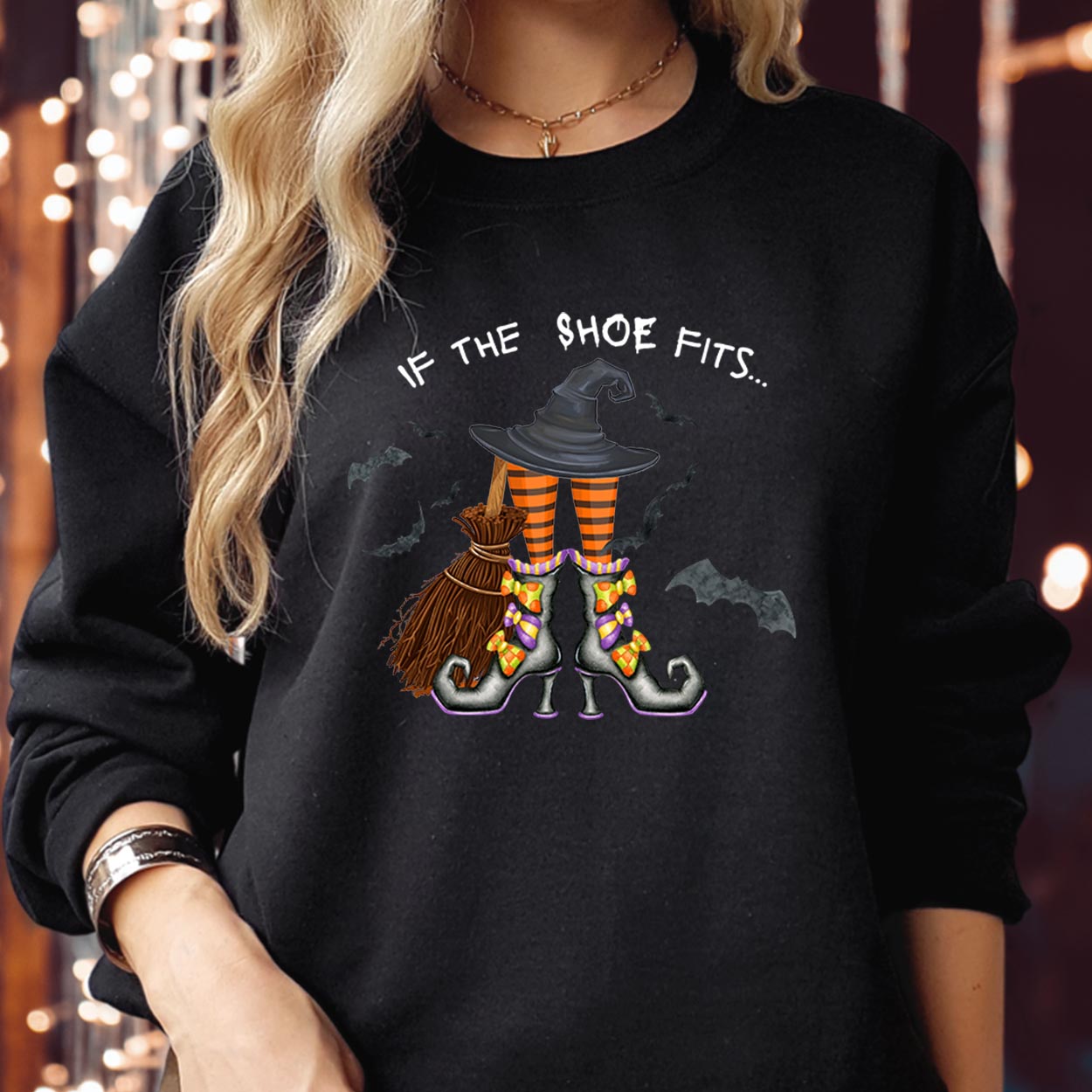 SWEATSHIRT (1975) If the Shoe Fits  Witch Hat Shoes Broom Bats