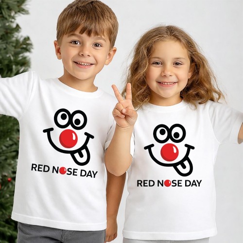 Red Nose Day Kids T-Shirt, Cute Smiley Face Graphic Tee for Boys & Girls, Charity Event Youth Apparel, Comfortable Short Sleeve Summer Outfit