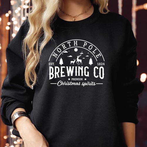 North Pole Brewing Co Santa Christmas Sweatshirt – Fun Matching Holiday Jumper for Families