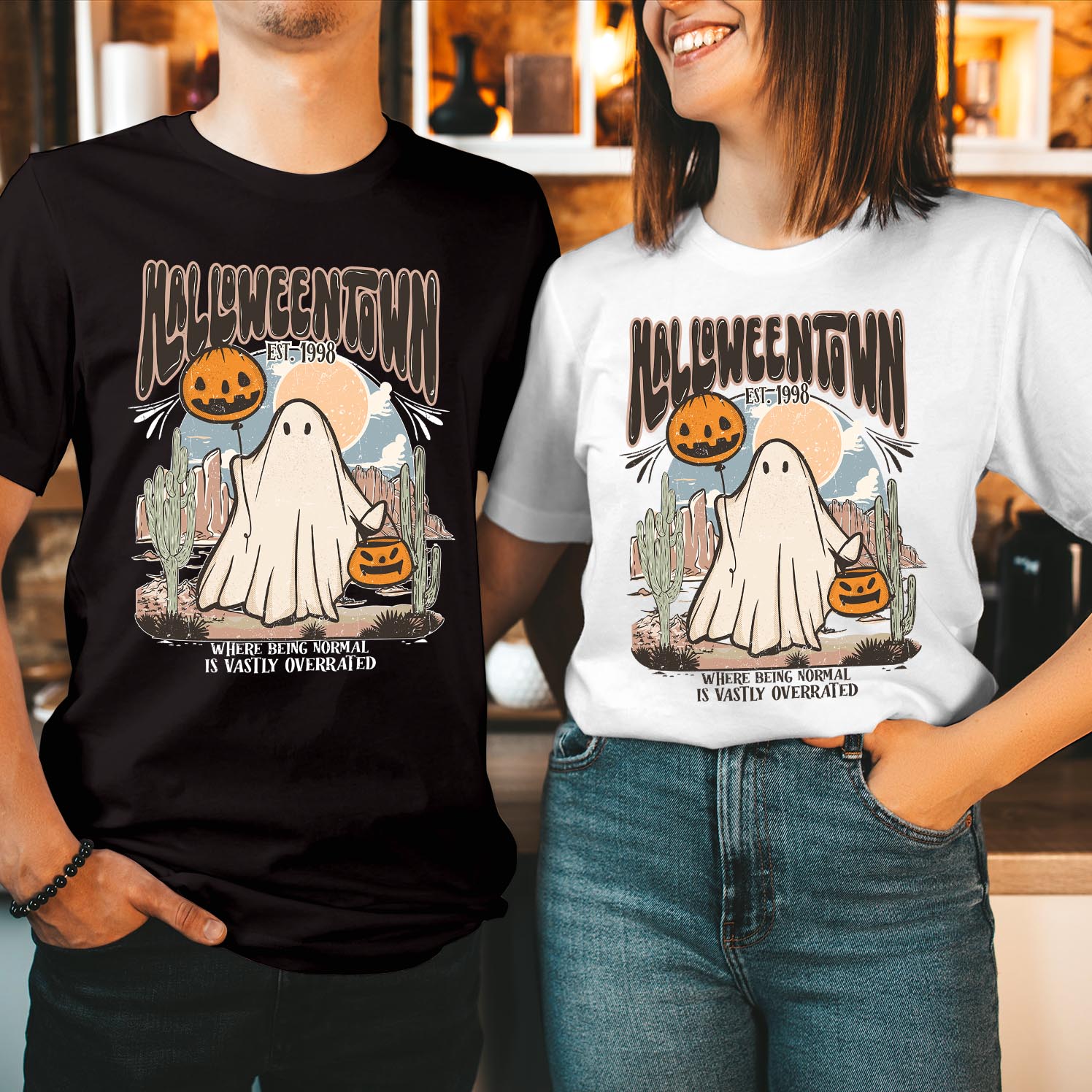 Halloweentown Est 1998 Ghost Pumpkin T-Shirt Vintage Spooky Season Costume Parties Casual Wear Unisex Tops Gift for Horror Fans and Halloween Lovers T Shirt