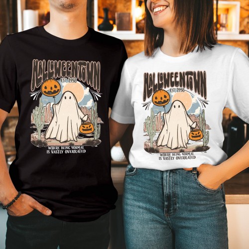 Halloweentown Est 1998 Ghost Pumpkin T-Shirt Vintage Spooky Season Costume Parties Casual Wear Unisex Tops Gift for Horror Fans and Halloween Lovers T Shirt