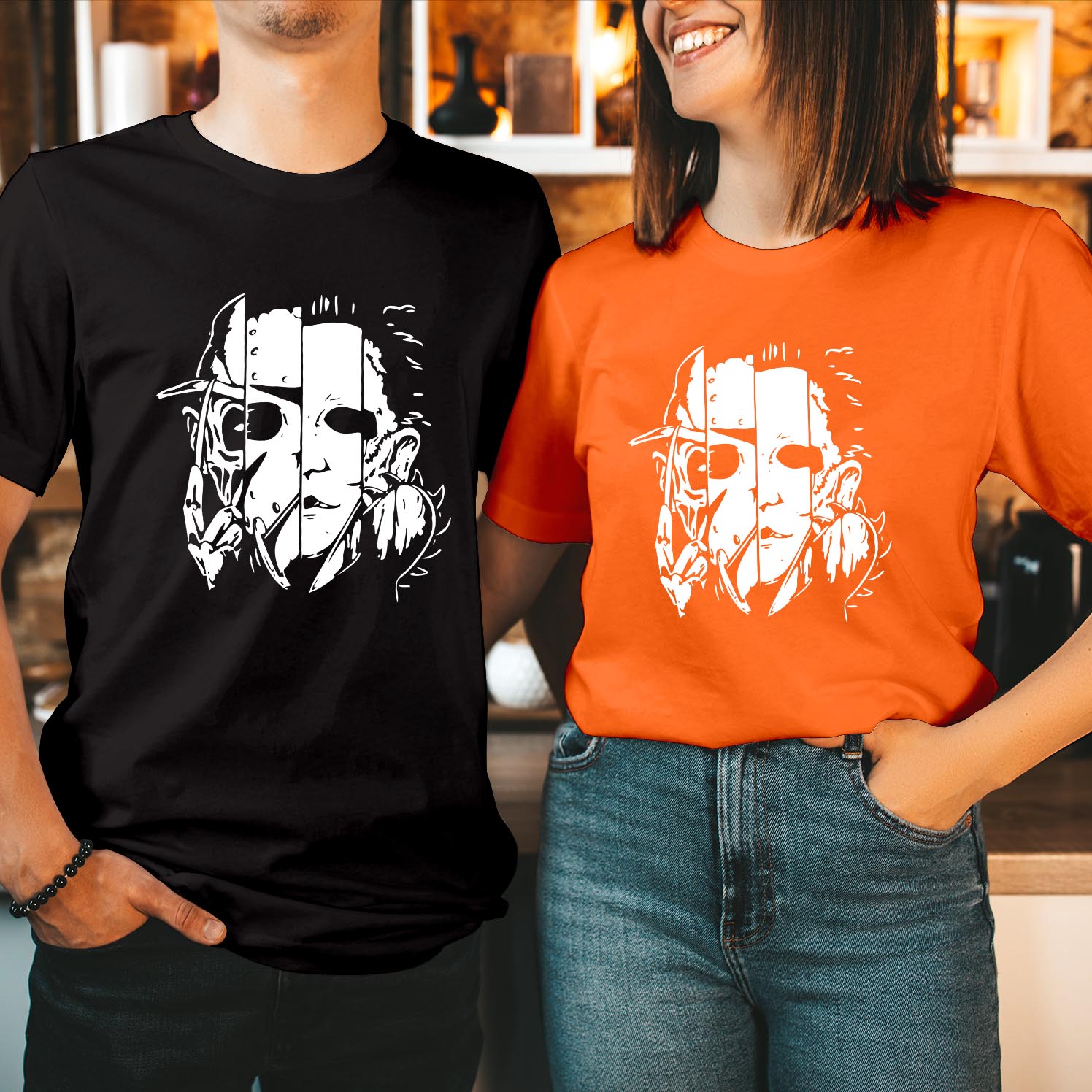 Horror Movie Face T-Shirt Michael Myers Jason Voorhees Freddy Krueger Halloween Horror Movie Killers Shirt Funny Scary Friends Neb Women Unisex T-Shirt