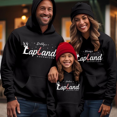 Personalised Lapland 2026 Family Matching Hoodie, Custom Cursive Candy Cane Holiday Jacket, Festive Xmas Family Hooded Jumper
