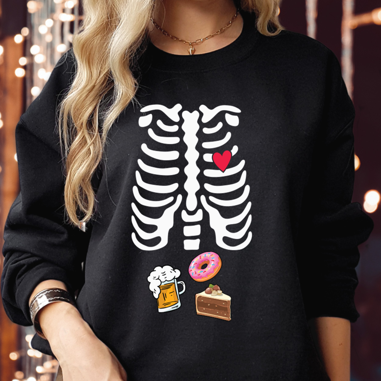 SWEATSHIRT (1805) Beer Cake & Doughnut Lover Skeleton Ribcage Pregnancy Maternity Soon Dad To Be