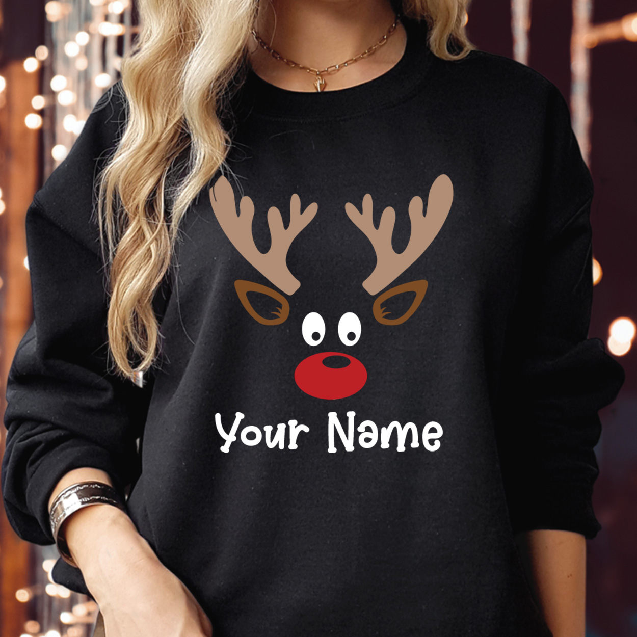 Personalised Reindeer Christmas Sweatshirt | Custom Name Christmas Jumper | Family Christmas Reindeer Sweatshirts | Funky Kittens Holiday Apparel