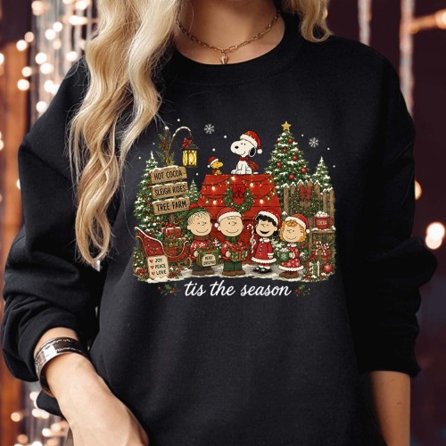 Snoopy Christmas Jumper, Peanuts Tree Farm Xmas Sweatshirt, Tis The Season Charlie Brown Sweater, Holiday Family Gift Pajamas